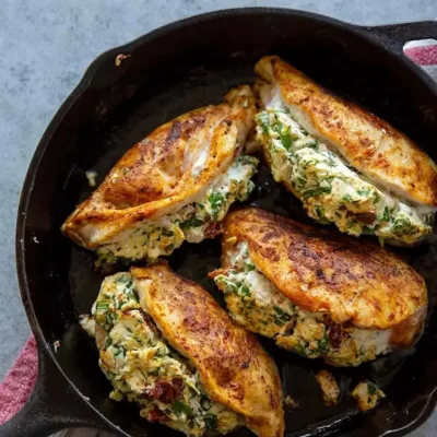 Poulet Farci aux Épinards et Fromage Crémeux