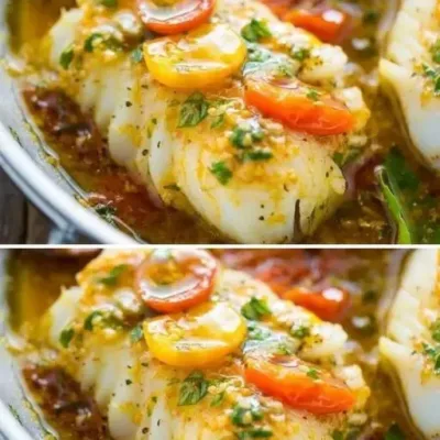 Cabillaud au Vin Blanc, Tomate et Basilic
