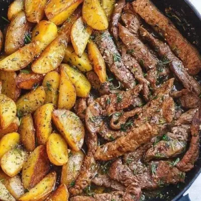 Steak au Beurre à l'Ail et Pommes de Terre Savoureuses