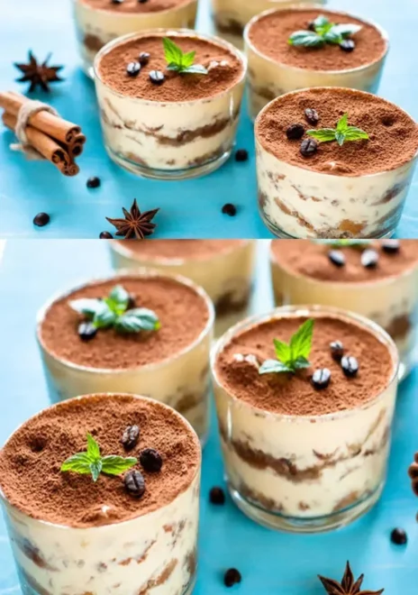Tiramisu Gourmet en Verre, Saupoudré de Cacao et Décoré de Grains de Café