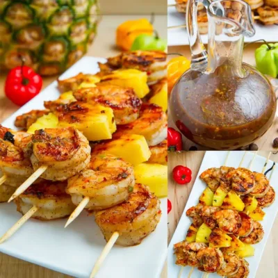 Brochettes de Crevettes à la Jamaïcaine et Ananas