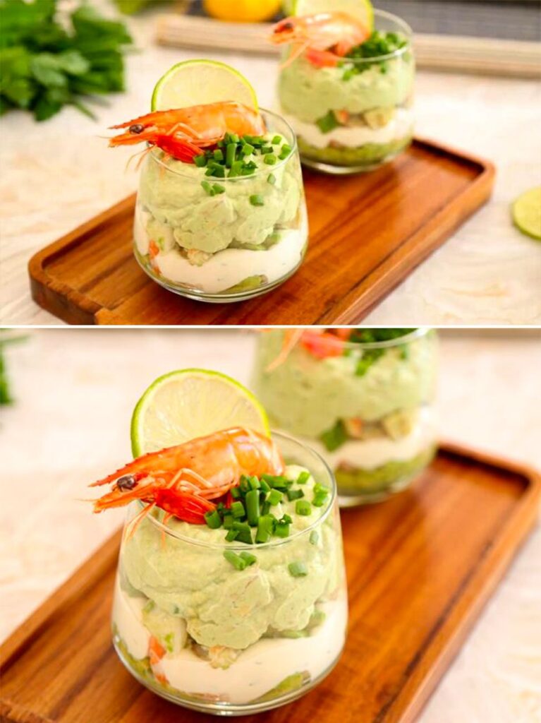 Verrines à l’Avocat, Crevettes et Fromage Frais