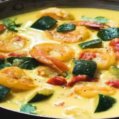 Curry de Courgettes et Crevettes au Lait de Coco