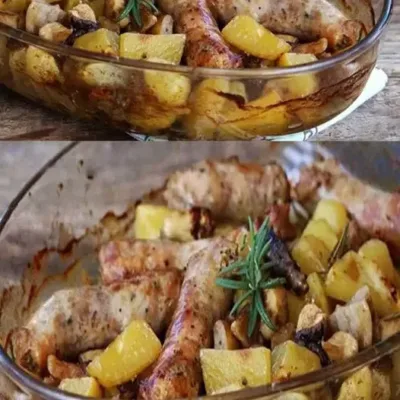 Saucisses Champignons et Pommes de Terre au Four