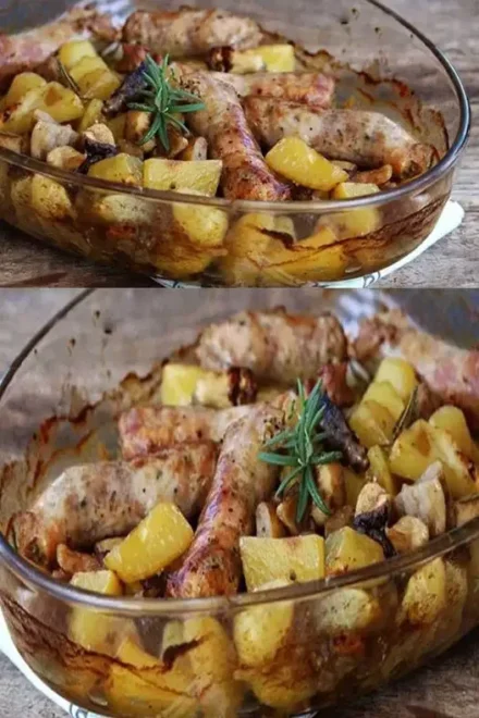 Saucisses Champignons et Pommes de Terre au Four