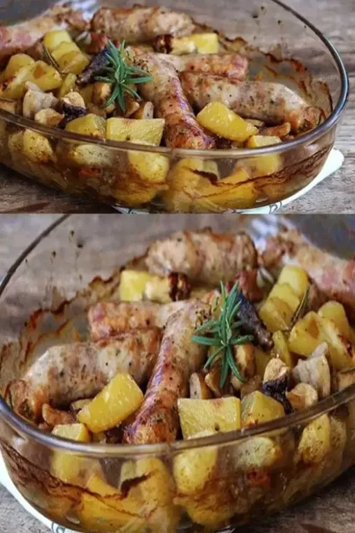 Saucisses Champignons et Pommes de Terre au Four