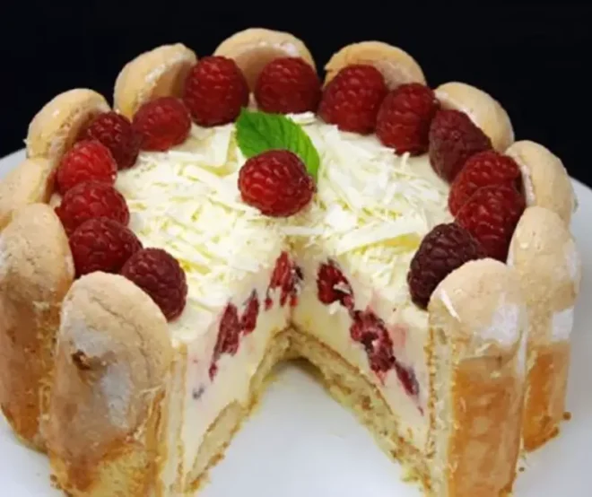 Charlotte chocolat blanc et framboises