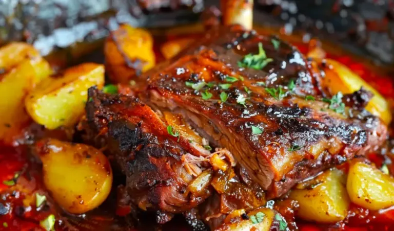 Épaule d’Agneau Confit au Four, à l’Ail, Miel et Moutarde