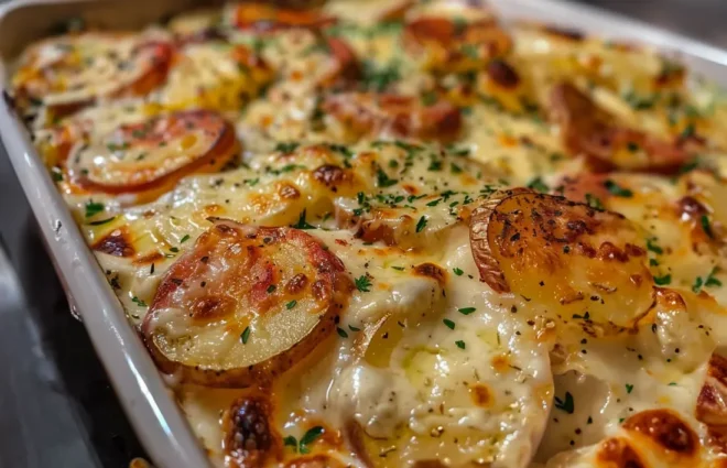 Gratin de pommes de terre, chorizo, tomate et béchamel