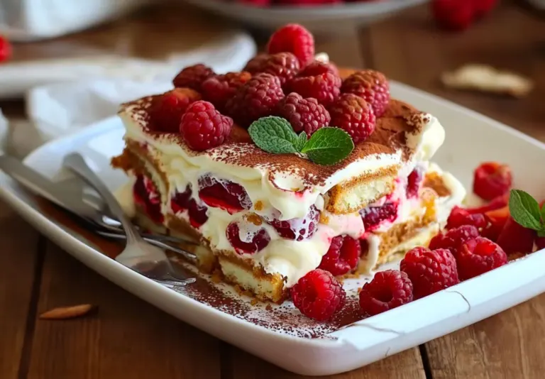 Tiramisu au chocolat blanc et framboises