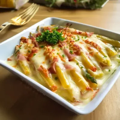 Asperges Blanches Gratinées au Jambon et Fromage