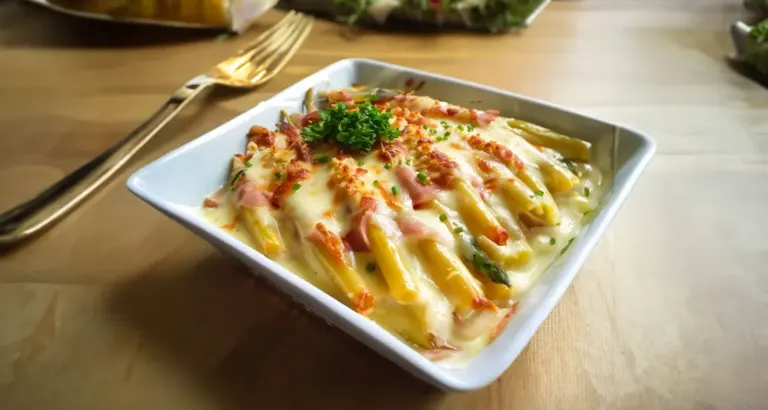 Asperges Blanches Gratinées au Jambon et au Fromage
