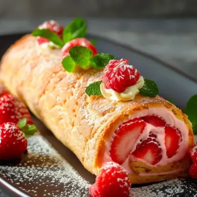 Biscuit Roulé aux Fraises de Cyril Lignac