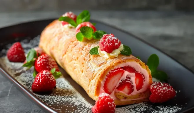 Biscuit Roulé aux Fraises à la Cyril Lignac