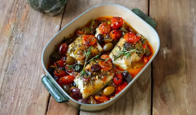 Dos de Cabillaud à la Provençale avec Tomates Cerises et Olives