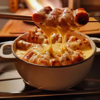 Fondue d'endives aux saucisses fumées