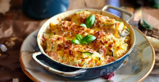 Gratin Courgettes, Jambon, Riz