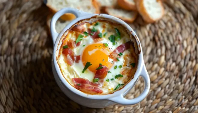 Oeufs Cocotte au Chèvre et Lardons Savoureux