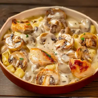 Pâtes à la Crème Poulet et Champignons