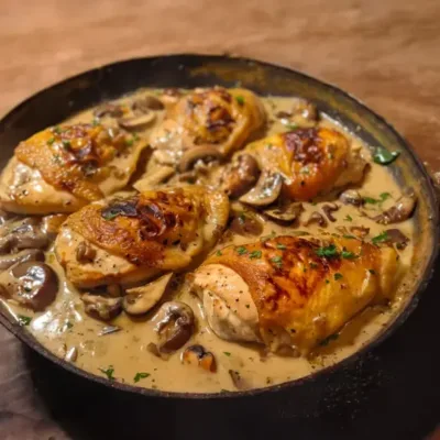 Poulet à la Moutarde et aux Champignons Savoureux