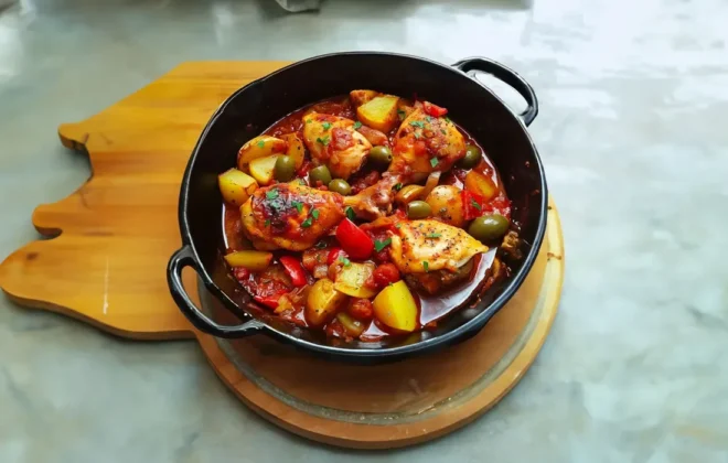 Poulet aux Poivrons et Pommes de Terre en Sauce Tomate