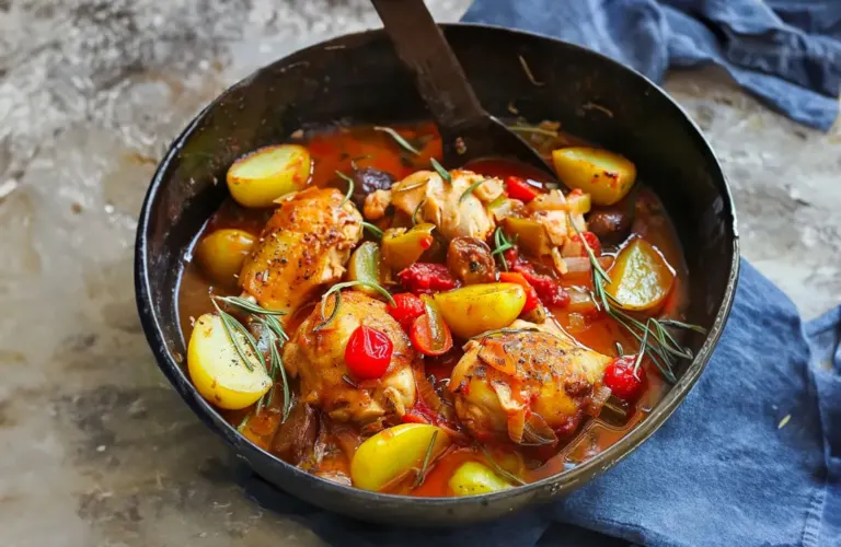 Poulet aux Poivrons et Pommes de Terre Fondantes en Sauce Tomate
