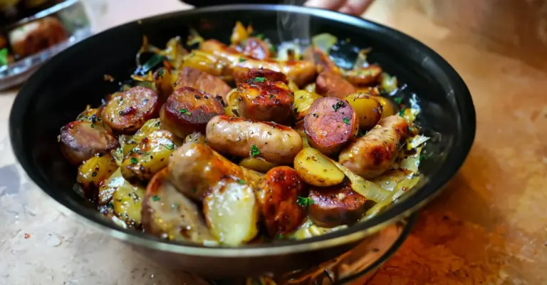 Saucisses Fumées, Pommes de Terre et Champignons