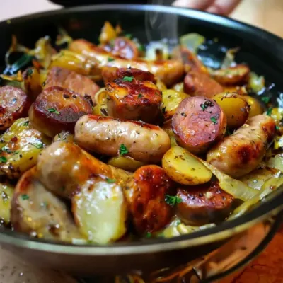 Saucisses Fumées, Pommes de Terre et Champignons