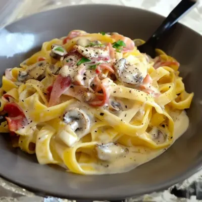 Tagliatelles à la Carbonara aux Champignons