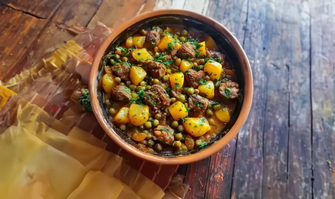 Tajine de Viande Hachée, Petits Pois et Pommes de Terre