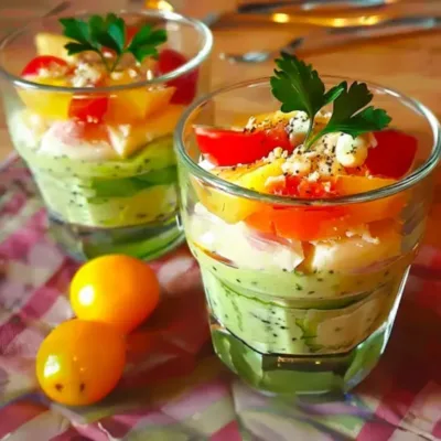 Verrines Fraîches d'Avocat, Thon et Tomates