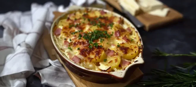 Gratin de Chou-Fleur, Pommes de Terre, Fromage et Jambon