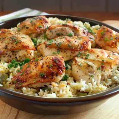 Poulet Doré sur Riz à l'Ail et Parmesan