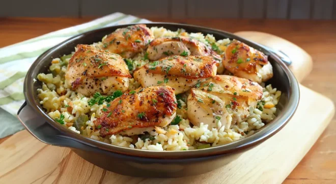 Poulet Doré sur Riz à l&rsquo;Ail et Parmesan
