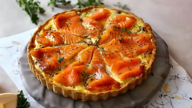Quiche aux poireaux et au saumon fumé