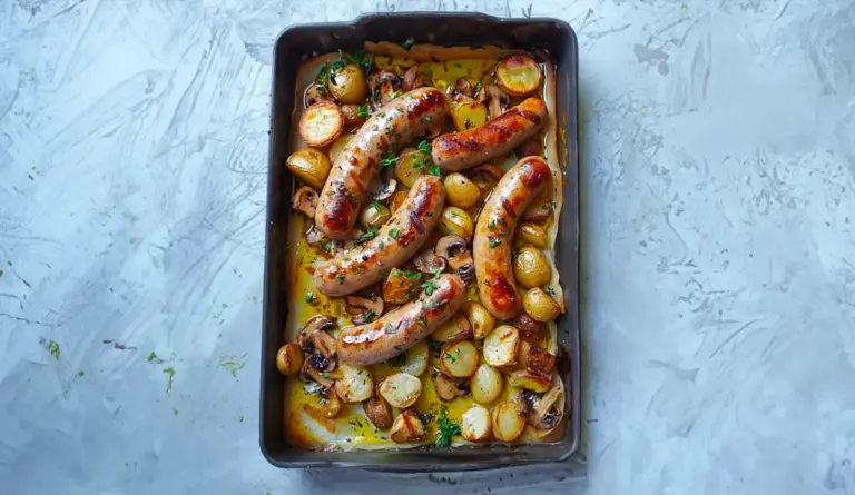 Ragoût Rustique de Saucisses, Champignons et Pommes de Terre Rôties