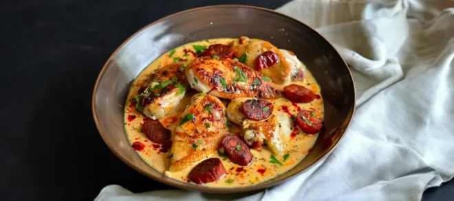 Aiguillettes de Poulet, Sauce Crémeuse au Chorizo