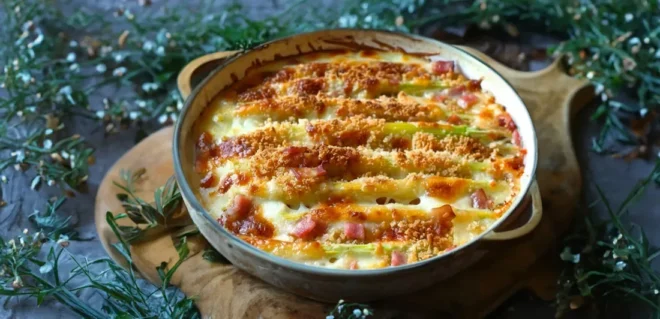 Asperges Blanches Gratinées au Jambon et au Fromage