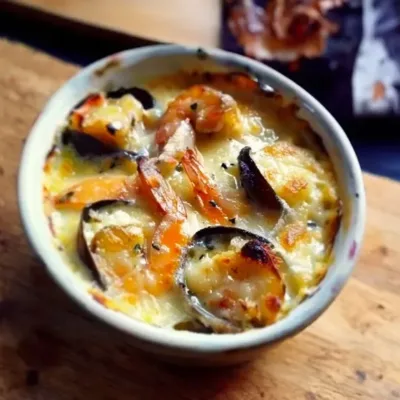 Gratin de Moules et Crevettes Bleues Savoureux