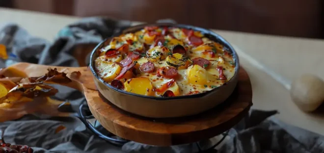 Gratin de Pommes de Terre, Chorizo, Tomate et Béchamel