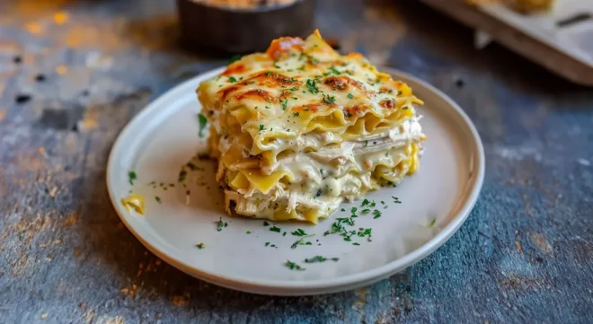Lasagnes Crémeuses au Poulet avec Sauce Blanche