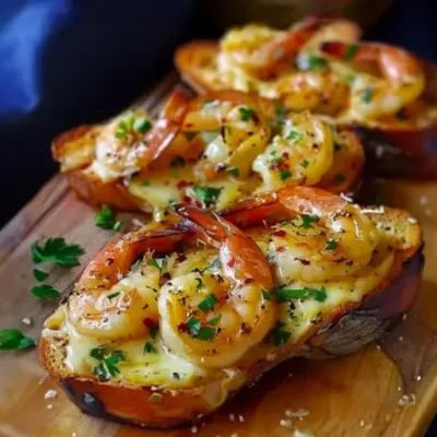 Pain à l'Ail Fromagé aux Crevettes Grillé