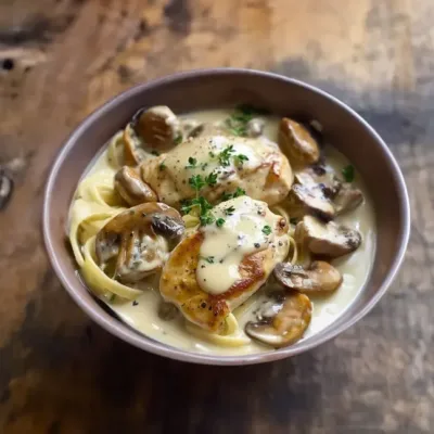 Pâtes à la Crème, Poulet et Champignons