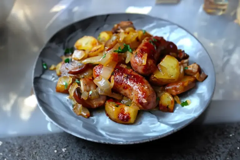 Saucisses Fumées, Pommes de Terre et Champignons