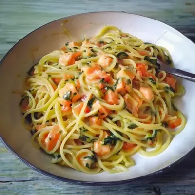 Spaghetti au Saumon Fumé et Courgettes Savoureux