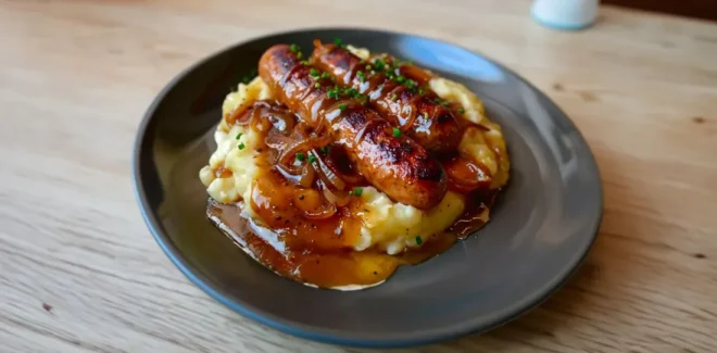 Voulez-vous Manger ce Bangers et Purée avec Sauce à l’Oignon