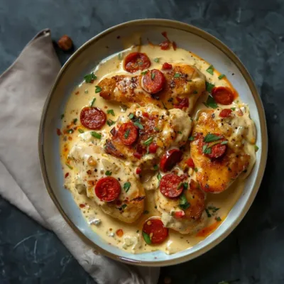 Aiguillettes de Poulet à la Sauce Crémeuse au Chorizo