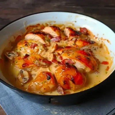 Émincés de Poulet Moutarde Lardons Champignons