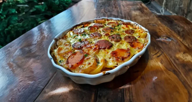 Gratin de Pommes de Terre, Chorizo, Tomate et Béchamel