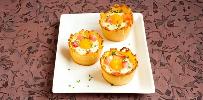 Nid Croustillant de Pommes de Terre, Œufs Coulants et Bacon Grillé
